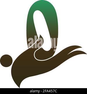 Number zero logo icon with people hand design symbol template vector Stock Vector