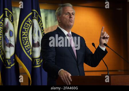 Washington, Distric of Columbia, USA. 22nd Apr, 2021. House Minority Leader KEVIN MCCARTHY(R-CA) speaks during his weekly press conference, today on February 25, 2021 at House Triangle in Washington DC, USA. Credit: Lenin Nolly/ZUMA Wire/Alamy Live News Stock Photo