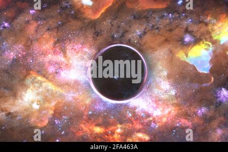 Somewhere in extreme deep space. Black hole near far galaxies and stardust. Science fiction background. Elements of this image were furnished by NASA. Stock Photo
