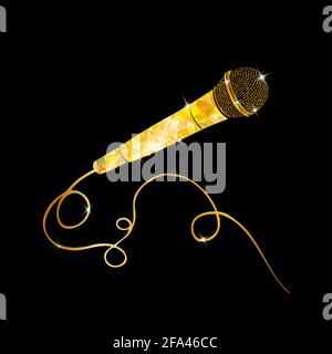 Gold microphone. Mic vector icon. Cartoon vector icon isolated on white background mic. Vector illustration Stock Vector
