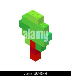 Isometric tree on a white background made of colored plastic blocks. The children s designer. Vector illustration. Stock Vector