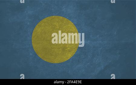 Palau national flag created in grunge style Stock Vector