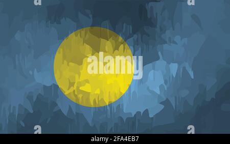 Palau national flag created in grunge style Stock Vector