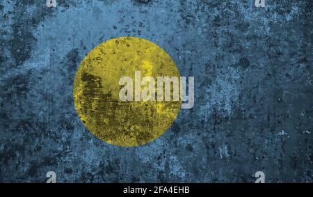 Palau national flag created in grunge style Stock Vector