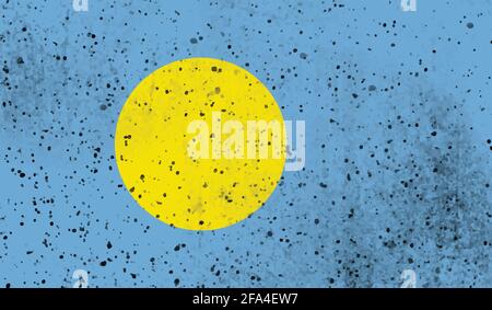 Palau national flag created in grunge style Stock Vector