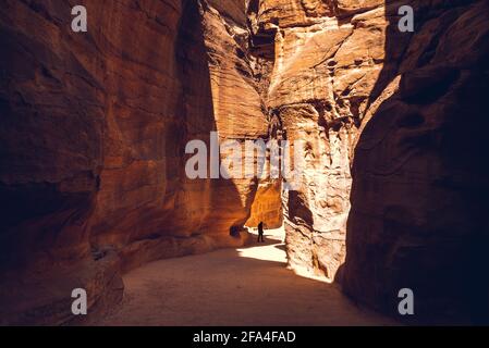 Th Siq, main entrance to Petra in Jordan. unesco world heritage site Stock Photo