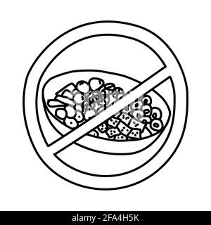 No Eating Icon. Doodle Hand Drawn or Outline Icon Style. Vector Stock Vector