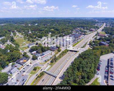 Aerial view of Framingham Centre Common Historic District and Massachusetts Route 9 in Framingham, Massachusetts MA, USA. Stock Photo