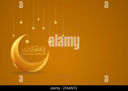 Hanging Ramadan lanterns and stars with golden crescent moon Stock ...