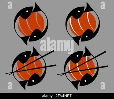 minimal sushi and seafood logo in different versions 1 Stock Vector