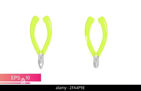 A set of wire cutters and wire cutters for other plumbing work. Realistic design. On a white background. Tools for workers. Flat vector illustration. Stock Vector