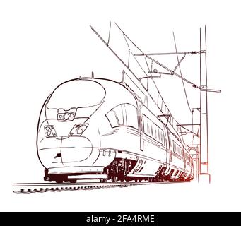 Passenger train. Hand drawn sketch vector illustration Stock Vector