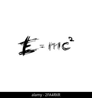 E equals mc squared. Ink pen drawn logo. Mass Energy Equivalence concept. Lettering. Vector illustration isolated on white Stock Vector