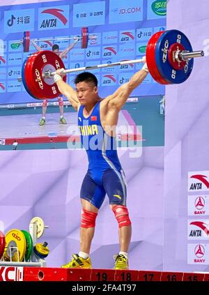 Tashkent 21st Apr 2021 Lyu Xiaojun Of China Competes During The Men S 81kg Match At The