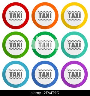 Taxi vector icons, set of colorful flat design buttons for webdesign and mobile applications Stock Vector
