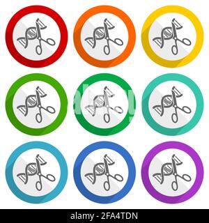 Dna, genetic modification vector icons, set of colorful flat design buttons for webdesign and mobile applications Stock Vector