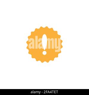 White exclamation mark in orange circle with ribbon. Warning icon. isolated on white. Attention Flat pictogram. Vector illustration Stock Vector
