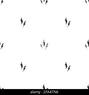 Black lightning bolt simple seamless pattern. storm or thunder and lightning strike ornament on white. High electricity voltage symbol. Vetor illustra Stock Vector