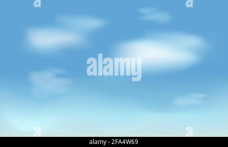 Realistic white clouds on blue sky background. Flying fluffy white clouds. Vector illustration Stock Vector