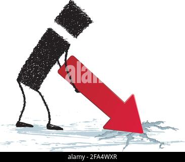 A stick figure holding an arrow pointing down. Stock Vector