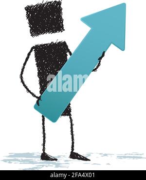 A stick figure holding an arrow pointing up. Stock Vector