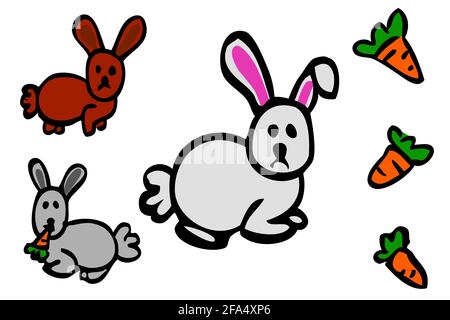 Watercolor cute bunny with carrot, cartoon animal character. Isolated  transparent background. Generative AI 22588225 PNG