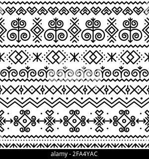 Slovak folk art vector seamless black pattern with abstract geometric shapes inspired by traditional house paintings from village Cicmany in Zilina re Stock Vector