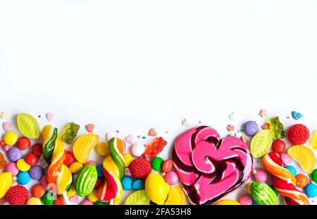 Colorful candies, jelly and marmalade. Isolated on white background with copy space Stock Photo