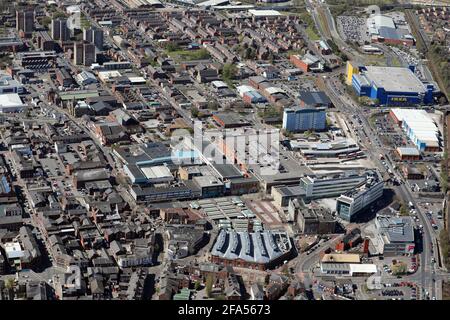 aerial view from the East of Ashton-under-Lyne, a market town in Tameside, Greater Manchester, UK Stock Photo