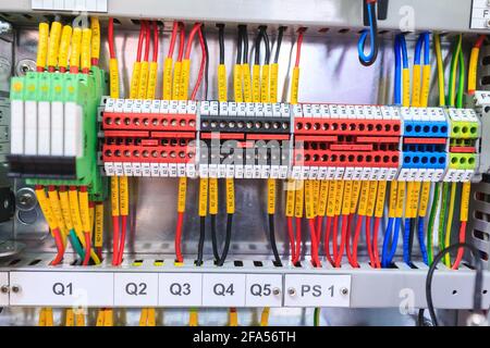 Assembly of an electrical cabinet for industrial automation. Stock Photo