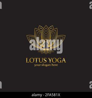yoga logo design stock. human meditation in lotus flower vector illustration Stock Vector