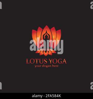 yoga logo design stock. human meditation in lotus flower vector illustration Stock Vector