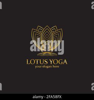 yoga logo design stock. human meditation in lotus flower vector illustration Stock Vector
