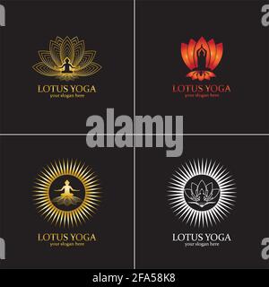 yoga logo design stock. human meditation in lotus flower vector ...