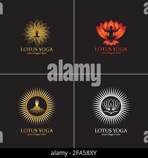 yoga logo design stock. human meditation in lotus flower vector ...