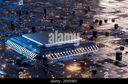 Electronic circuit board close up. Central Computer Processors CPU concept Stock Photo