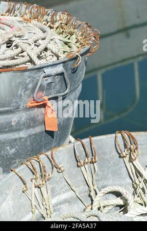 Shot of fishing lines and ropes in Newport, Oregon coast Stock Photo