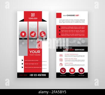 Double-sided DL flyer design. Brochure or flyer template. Layout with modern elements and photo space. Stock Vector