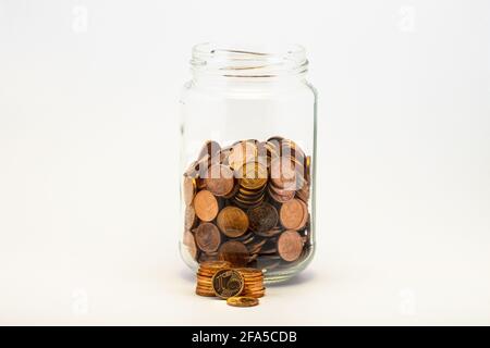 Euro cents in glass jar. Stock Photo