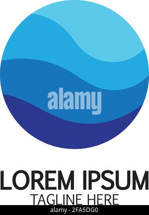 Isolated round shape logo. Blue color logotype. Flowing water image. Sea, ocean, river surface. Stock Vector