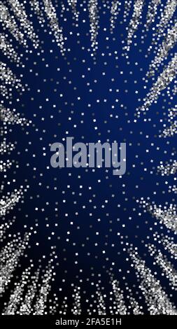 Silver glitter luxury sparkling confetti. Scattered small gold particles on dark blue background. Divine festive overlay template. Shapely vector back Stock Vector