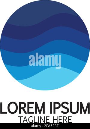 Isolated round shape logo. Blue color logotype. Flowing water image. Sea, ocean, river surface. Stock Vector