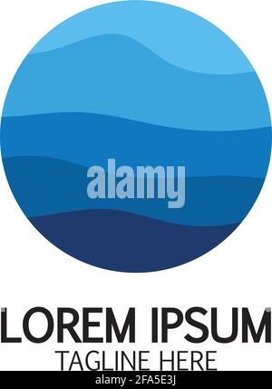 Isolated round shape logo. Blue color logotype. Flowing water image. Sea, ocean, river surface. Stock Vector