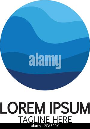 Isolated round shape logo. Blue color logotype. Flowing water image. Sea, ocean, river surface. Stock Vector