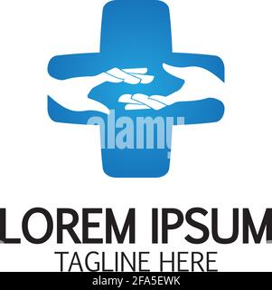 Cross Medical Logo With Hand Care. Medical Secure Logo Template Design Vector Stock Vector