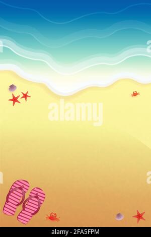 Background for design on the beach, with slippers and sea crabs. Stock Vector