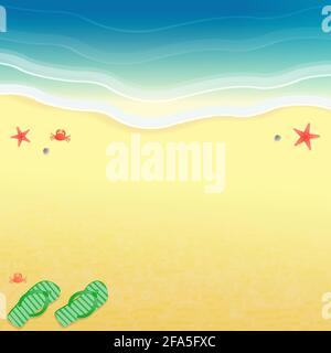 Background for design on the beach, with slippers and sea crabs. Stock Vector