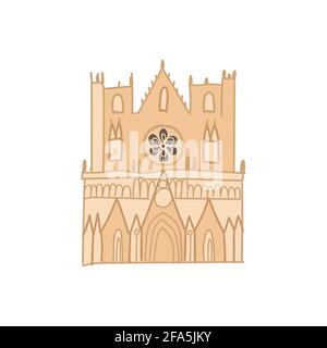 Hand drawn vector famous french landmark. Lyon castle temple. Isolated on white background Stock Vector