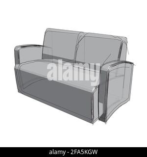 Technical drawing of a sofa in an architectural style. Schematic vector illustration of a couch on white background Stock Vector