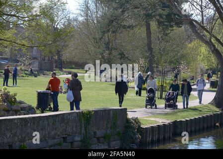 Canterbury Kent, UK. 23rd Apr, 2021. Visitors to Westgate Gardens in Canterbury Kent enjoy the warm spring weather both on and off the River Great Stour Credit: MARTIN DALTON/Alamy Live News Stock Photo